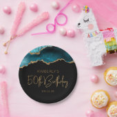 シック・アゲテゲードティール（緑がかった色）金ゴールド50thバースデーパーティー ペーパープレート (パーティー)