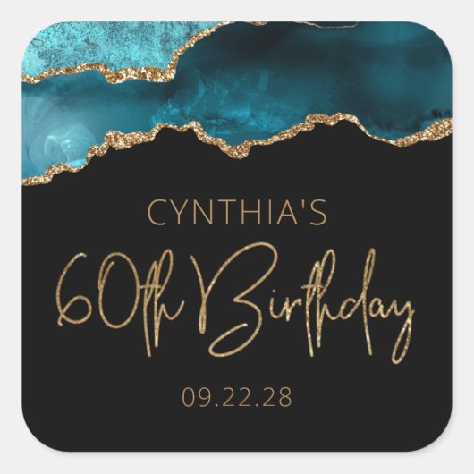 シック・アゲテゲードティール（緑がかった色）金ゴールド60thバースデーパーティー スクエアシール (正面)