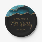シック・アゲテゲードティール（緑がかった色）金ゴールド70thバースデーパーティー ペーパープレート (正面)