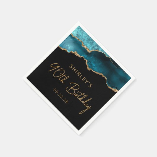 シック・アゲテゲードティール（緑がかった色）金ゴールド90thバースデーパーティー スタンダードカクテルナプキン (角)