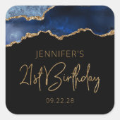 シック・アゲテジオードブルー金ゴールド21st誕生日パーティー スクエアシール (正面)