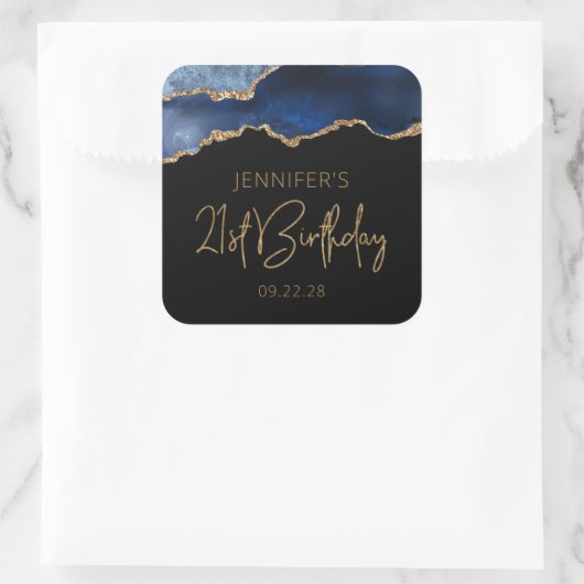 シック・アゲテジオードブルー金ゴールド21st誕生日パーティー スクエアシール (バッグ)