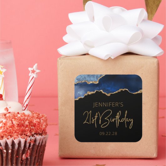シック・アゲテジオードブルー金ゴールド21st誕生日パーティー スクエアシール (パーティー)
