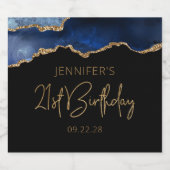 シック・アゲテジオードブルー金ゴールド21st誕生日パーティー スパークリングワインラベル (シングルラベル)