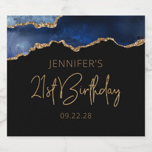 シック・アゲテジオードブルー金ゴールド21st誕生日パーティー スパークリングワインラベル (シングルラベル)