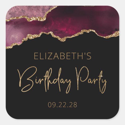 シック・アゲートゲードブルゴーニュ金ゴールドバースデーパーティー スクエアシール (正面)