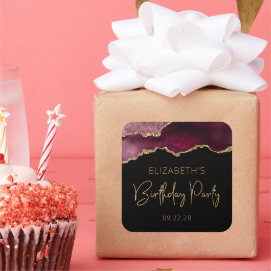 シック・アゲートゲードブルゴーニュ金ゴールドバースデーパーティー スクエアシール (パーティー)