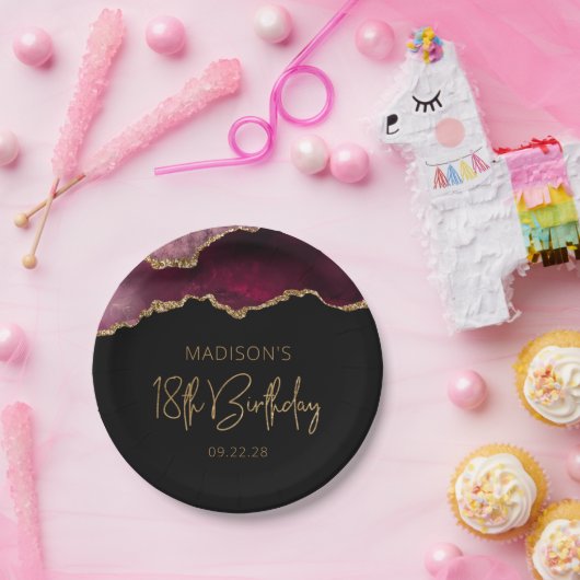 シック・アゲートゲードブルゴーニュ金ゴールド18thバースデーパーティー ペーパープレート (パーティー)