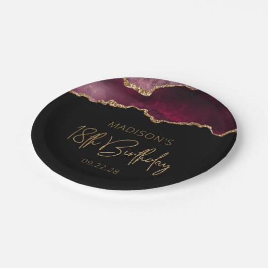 シック・アゲートゲードブルゴーニュ金ゴールド18thバースデーパーティー ペーパープレート (アングル)