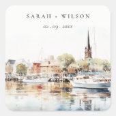 シック・アナポリスメリーランドウォーター結婚カラー スクエアシール (正面)