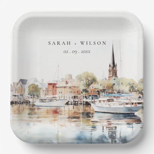 シック・アナポリスメリーランドウォーター結婚カラー ペーパープレート (正面)