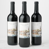 シック・アナポリスメリーランドウォーター結婚カラー ワインラベル (ボトル)