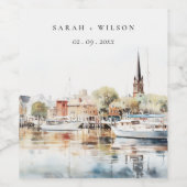 シック・アナポリスメリーランドウォーター結婚カラー ワインラベル (シングルラベル)