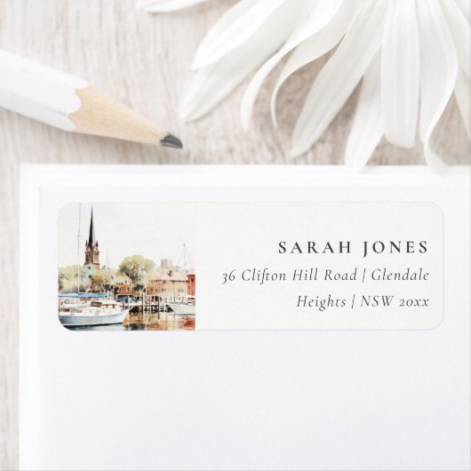 シック・アナポリスメリーランド水彩住所 ラベル (インサイチュ)