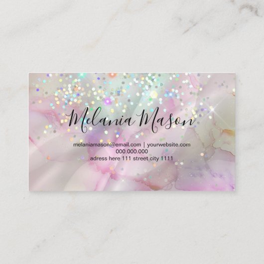 シック・アルコールインクメイクアップアーティストホログラフィックグリッター 名刺 (裏面)