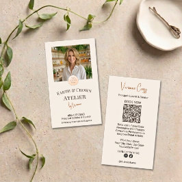シック アーシー クリーム ヘア アトリエ 写真 ロゴ QR 名刺