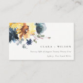 シック・イエロー・ネイビーひまわりフローラ結婚ズ・ウェブサイト エンクロージャーカード (正面)