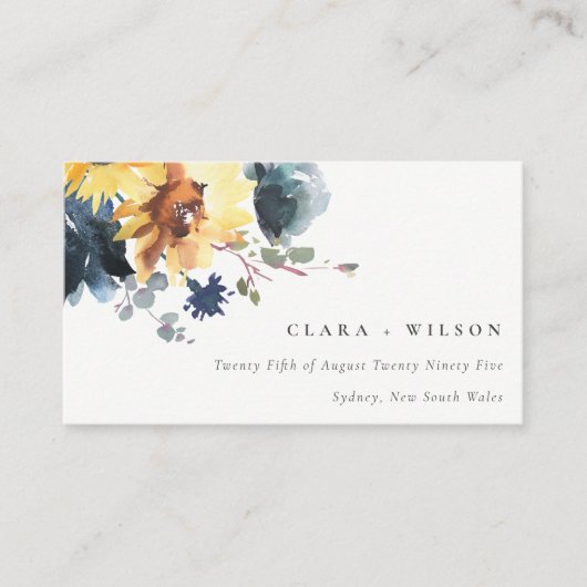 シック・イエロー・ネイビーひまわりフローラ結婚ズ・ウェブサイト エンクロージャーカード (正面)