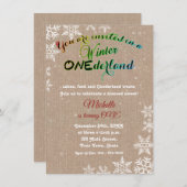 シック・ウィンターオネダーランドガールファースト・バースデーパーティー 招待状 (正面/裏面)