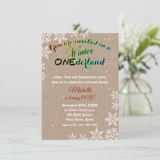 シック・ウィンターオネダーランドガールファースト・バースデーパーティー 招待状 (スタンド正面)