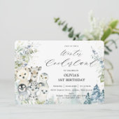 シック・ウィンター・アークティック・アニマルズ・ワンダーランド1歳誕生日 招待状 (スタンド正面)