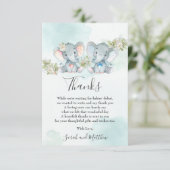 シック·ウォーターカラー·ツイン·ボーイ·ガール·エレファント·ベイビー·シャワー サンキューカード (スタンド正面)