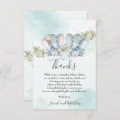 シック·ウォーターカラー·ツイン·ボーイ·ガール·エレファント·ベイビー·シャワー サンキューカード (正面/裏面)