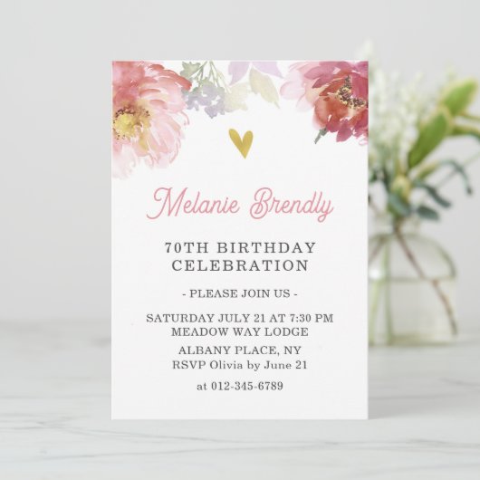 シック・ウォーター・カラーフローラ70thバースデーパーティー招待状 招待状 (スタンド正面)