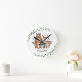 シック·ウッお洒落ドランド動物が鹿のキツネ·フクロウ ラウンド壁時計 (ホーム)