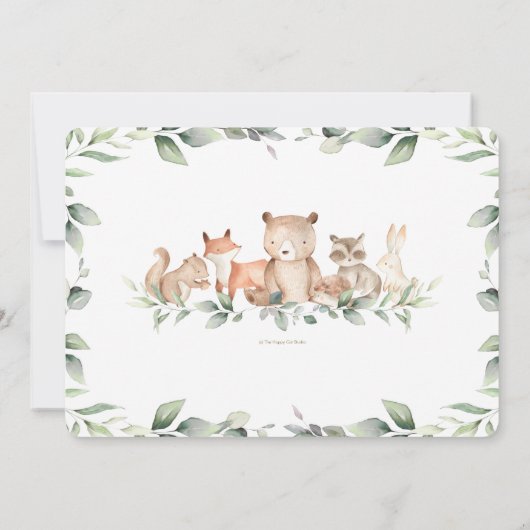 シック·ウッドランド·アニマルズ1歳の誕生日ワイルド·ワン写真 招待状 (裏面)