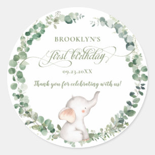 シック・エレファントグリーン男女兼用リー1st誕生日 ラウンドシール