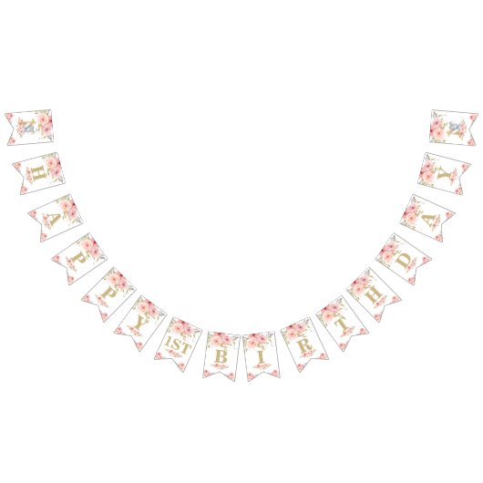 シック・エレファント1st誕生日ワンピンクフローラバンティング バンティングフラッグ (全)