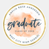 シック・オレンジ・ウォーター・カラー・金ゴールド卒業生 ラウンドシール (正面)