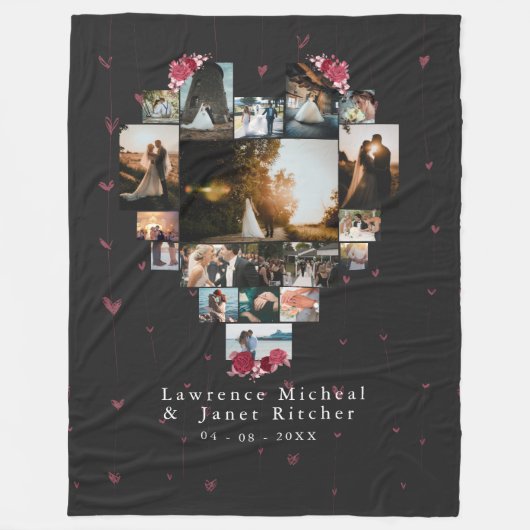 シック・カスタム18枚の写真のハートが彼の為に整形される フリースブランケット (正面)