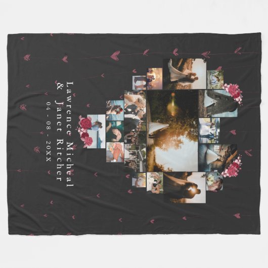 シック・カスタム18枚の写真のハートが彼の為に整形される フリースブランケット (正面(横))