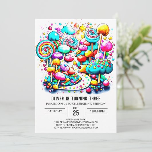 シック・キャンディ編集可能誕生日 招待状 (スタンド正面)