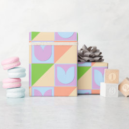 シック&キュートパステルブルー赤面ピンクチューリップ ラッピングペーパー