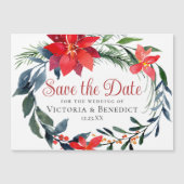 シック・クリスマスポインセチアリースサイトQRコード マグネット招待状 (正面)