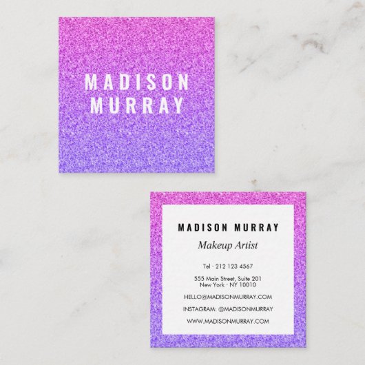 シック&グガーリーラム薄紫パープルグリッターグラデーション スクエア名刺 (正面/裏面)