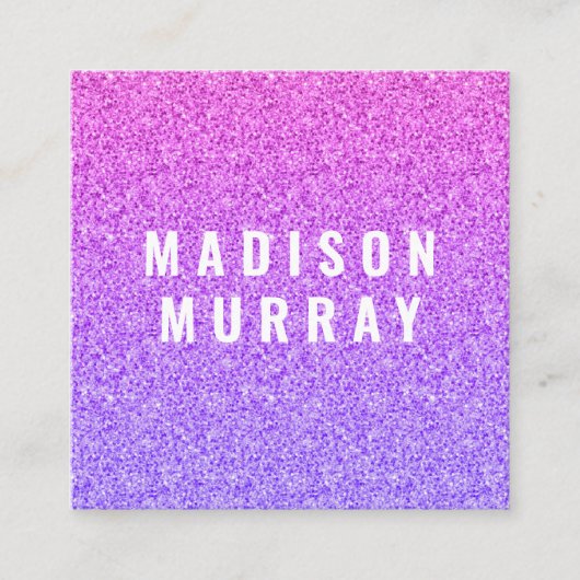 シック&グガーリーラム薄紫パープルグリッターグラデーション スクエア名刺 (正面)