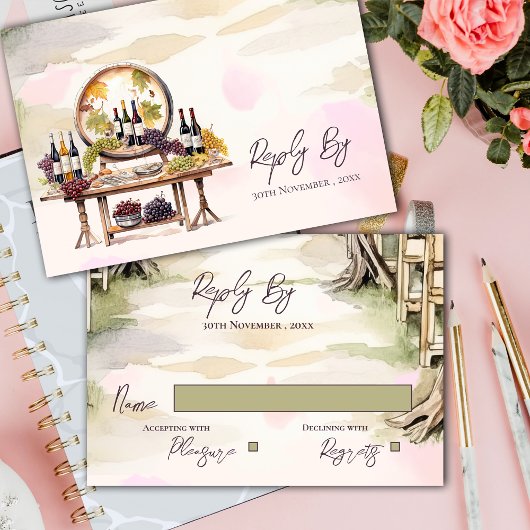 シック・グラフインスパイアィンワイナリー素朴結婚ズ 出欠カード