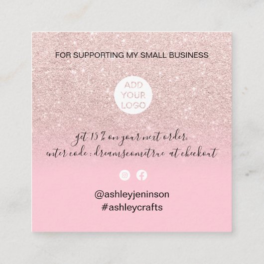 シック·グリッターガーリー·ピエレガントンクモダン感謝してい君 スクエア名刺 (裏面)