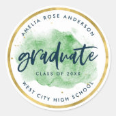 シック・グリーン・ウォーター・カラー・金ゴールド卒業生 ラウンドシール (正面)
