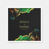 シック・グリーン・ブラック・金ゴールド結婚ズ スタンダードカクテルナプキン (正面)