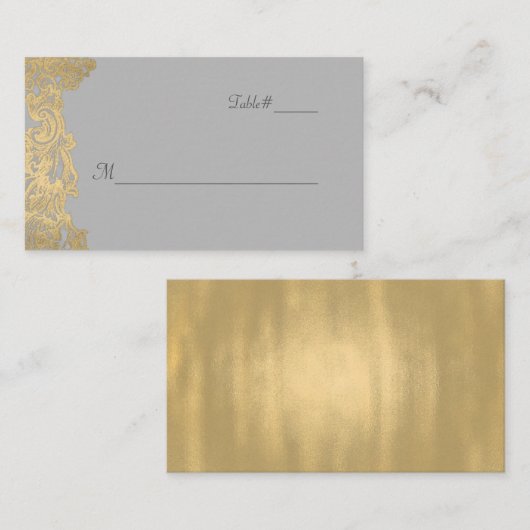 シック・グレーと金ゴールド結婚ズ座席表 プレイスカード (正面/裏面)
