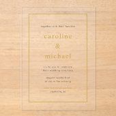 シック・ゴールデンモダンイミニマルロ結婚ーン アクリル招待状 (正面)