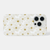 シック ゴールドライン フラワー 白い花柄 iPhoneケース (裏面横)