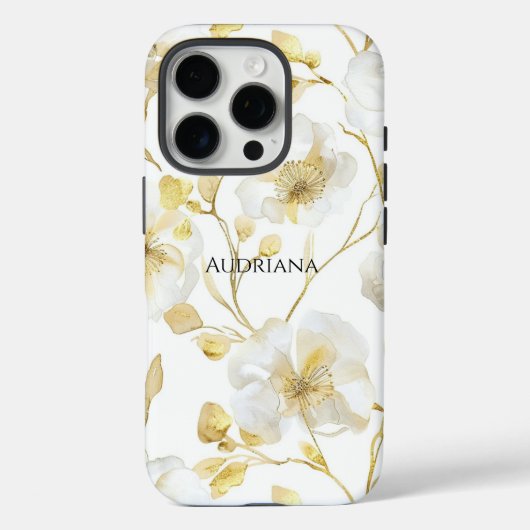 シック ゴールド ホワイト フローラル Case-Mate iPhoneケース (裏面)