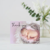 シック・サンキューベビーガール写真誕生のお知らせ ポストカード (スタンド正面)