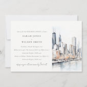 シック・シカゴイリノイ市街スケープのリハーサルディナー 招待状 (正面)